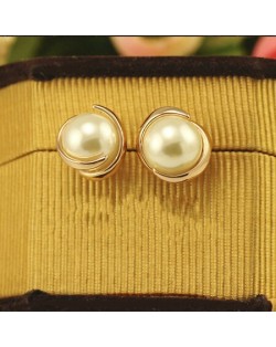 Korean Fashion Encircled Pearl Design Rose Gold Ear Studs