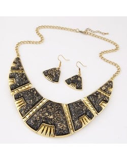 Golden Spots Embellished Arch Shape Statement Fashion Necklace and Earrings Set - Black