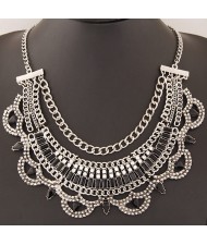 Resin Gems Decorated Multiple Chains Bold Fashion Necklace - Silver