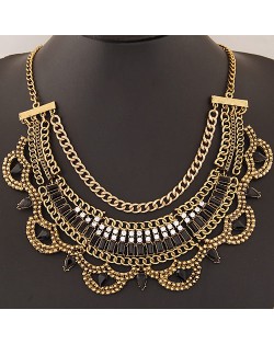 Resin Gems Decorated Multiple Chains Bold Fashion Necklace - Copper