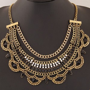 Resin Gems Decorated Multiple Chains Bold Fashion Necklace - Copper