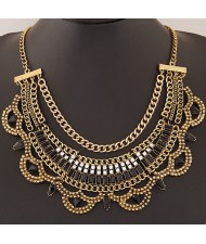 Resin Gems Decorated Multiple Chains Bold Fashion Necklace - Copper