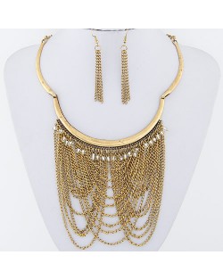 Max Alloy Chains Tassel Style Statement Fashion Necklace and Earrings Set - Copper