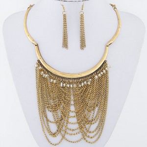 Max Alloy Chains Tassel Style Statement Fashion Necklace and Earrings Set - Copper