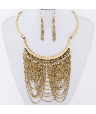 Max Alloy Chains Tassel Style Statement Fashion Necklace and Earrings Set - Copper