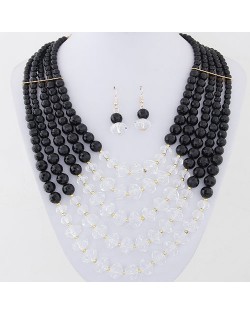 Bohemian Fashion Multiple Layers Acrylic Beads Necklace and Earrings Set - Black and White