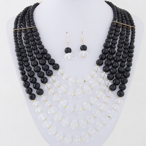 Bohemian Fashion Multiple Layers Acrylic Beads Necklace and Earrings Set - Black and White