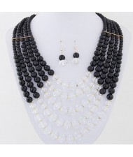 Bohemian Fashion Multiple Layers Acrylic Beads Necklace and Earrings Set - Black and White