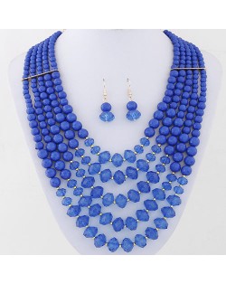 Bohemian Fashion Multiple Layers Acrylic Beads Necklace and Earrings Set - Blue