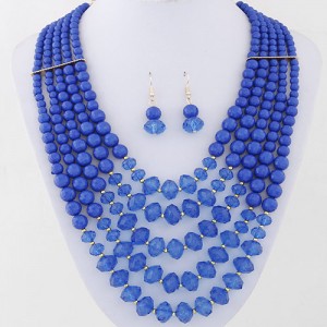 Bohemian Fashion Multiple Layers Acrylic Beads Necklace and Earrings Set - Blue