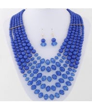 Bohemian Fashion Multiple Layers Acrylic Beads Necklace and Earrings Set - Blue