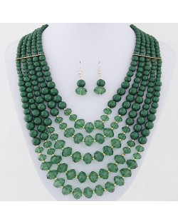Bohemian Fashion Multiple Layers Acrylic Beads Necklace and Earrings Set - Green