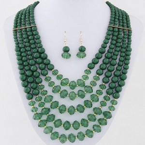 Bohemian Fashion Multiple Layers Acrylic Beads Necklace and Earrings Set - Green