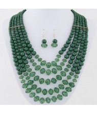 Bohemian Fashion Multiple Layers Acrylic Beads Necklace and Earrings Set - Green