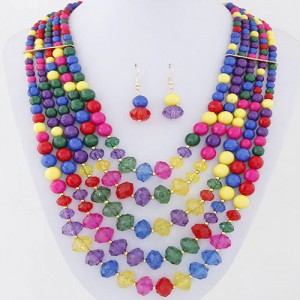 Bohemian Fashion Multiple Layers Acrylic Beads Necklace and Earrings Set - Multicolor