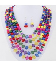 Bohemian Fashion Multiple Layers Acrylic Beads Necklace and Earrings Set - Multicolor