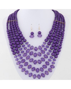 Bohemian Fashion Multiple Layers Acrylic Beads Necklace and Earrings Set - Purple