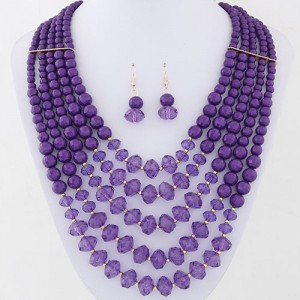 Bohemian Fashion Multiple Layers Acrylic Beads Necklace and Earrings Set - Purple