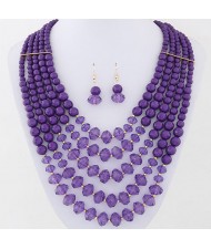 Bohemian Fashion Multiple Layers Acrylic Beads Necklace and Earrings Set - Purple