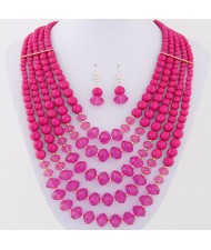 Bohemian Fashion Multiple Layers Acrylic Beads Necklace and Earrings Set - Rose
