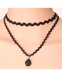 Baroque Design Dual-layer Black Lace with Waterdrop Pendant Fashion Necklace