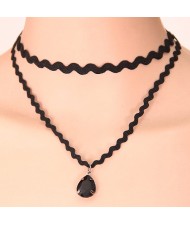 Baroque Design Dual-layer Black Lace with Waterdrop Pendant Fashion Necklace
