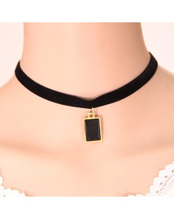 Golden Rim Oblong Pendant Cloth Fashion Necklace
