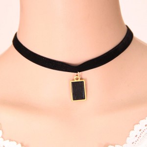Golden Rim Oblong Pendant Cloth Fashion Necklace