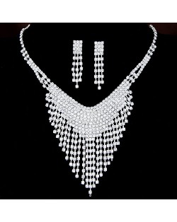 Bling Dripping Fashion Rhinestone Bridal Necklace and Earrings Set