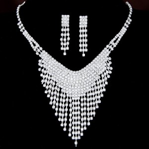 Bling Dripping Fashion Rhinestone Bridal Necklace and Earrings Set