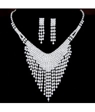 Bling Dripping Fashion Rhinestone Bridal Necklace and Earrings Set