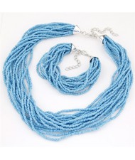 Multiple Threads Bohemian Mini Beads Fashion Necklace and Bracelet Set - Blue