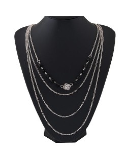Hollow Rose Cube Pendant Multi-layer Fashion Sweater Chain - Golden