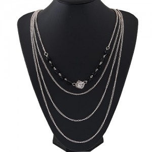 Hollow Rose Cube Pendant Multi-layer Fashion Sweater Chain - Golden