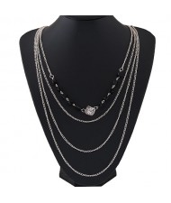 Hollow Rose Cube Pendant Multi-layer Fashion Sweater Chain - Golden