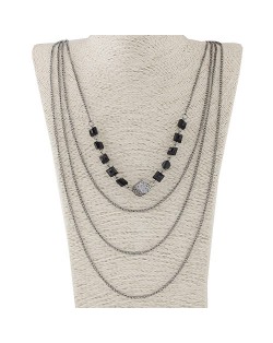 Hollow Rose Cube Pendant Multi-layer Fashion Sweater Chain - Gun Black