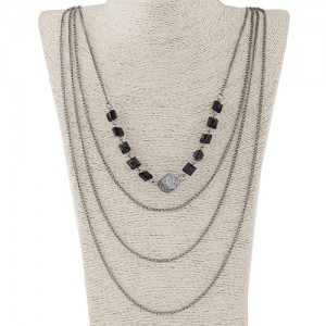 Hollow Rose Cube Pendant Multi-layer Fashion Sweater Chain - Gun Black