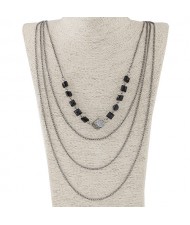 Hollow Rose Cube Pendant Multi-layer Fashion Sweater Chain - Gun Black