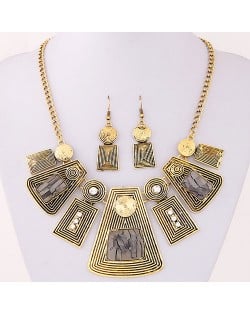 Rhinestone and Resin Gems Inlaid Vintage Geometric Modeling Design Fashion Necklace and Earrings Set - Gray