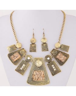 Rhinestone and Resin Gems Inlaid Vintage Geometric Modeling Design Fashion Necklace and Earrings Set - Champagne