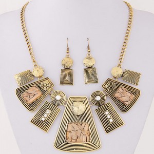 Rhinestone and Resin Gems Inlaid Vintage Geometric Modeling Design Fashion Necklace and Earrings Set - Champagne