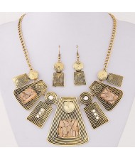 Rhinestone and Resin Gems Inlaid Vintage Geometric Modeling Design Fashion Necklace and Earrings Set - Champagne