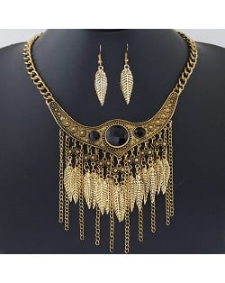 Resin Gem Decorated Arch with Leaves Tassel Design Fashion Necklace and Earrings Set - Copper