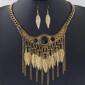 Resin Gem Decorated Arch with Leaves Tassel Design Fashion Necklace and Earrings Set - Copper