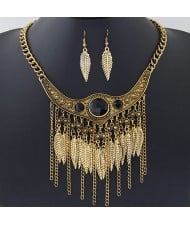 Resin Gem Decorated Arch with Leaves Tassel Design Fashion Necklace and Earrings Set - Copper