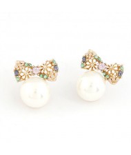 Unique Chrysanthemum Bowknot Ball Pearl Ear Studs