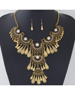 Multiple Arches Combo with Waterdrops Design Rhinestone Statement Fashion Necklace - Copper