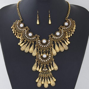 Multiple Arches Combo with Waterdrops Design Rhinestone Statement Fashion Necklace - Copper