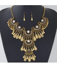 Multiple Arches Combo with Waterdrops Design Rhinestone Statement Fashion Necklace - Copper
