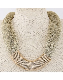 Golden Metallic Wire Pendant Thick Chain Fashion Necklace - Golden